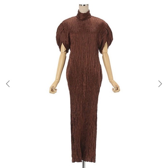 Authentic Mame Kurogouchi Long Sleeve Brown Crinkle Gown